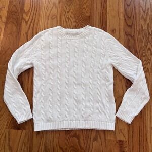 Ralph Lauren White Cable Knit Crewneck Sweater Long Sleeve Classic Womens Small